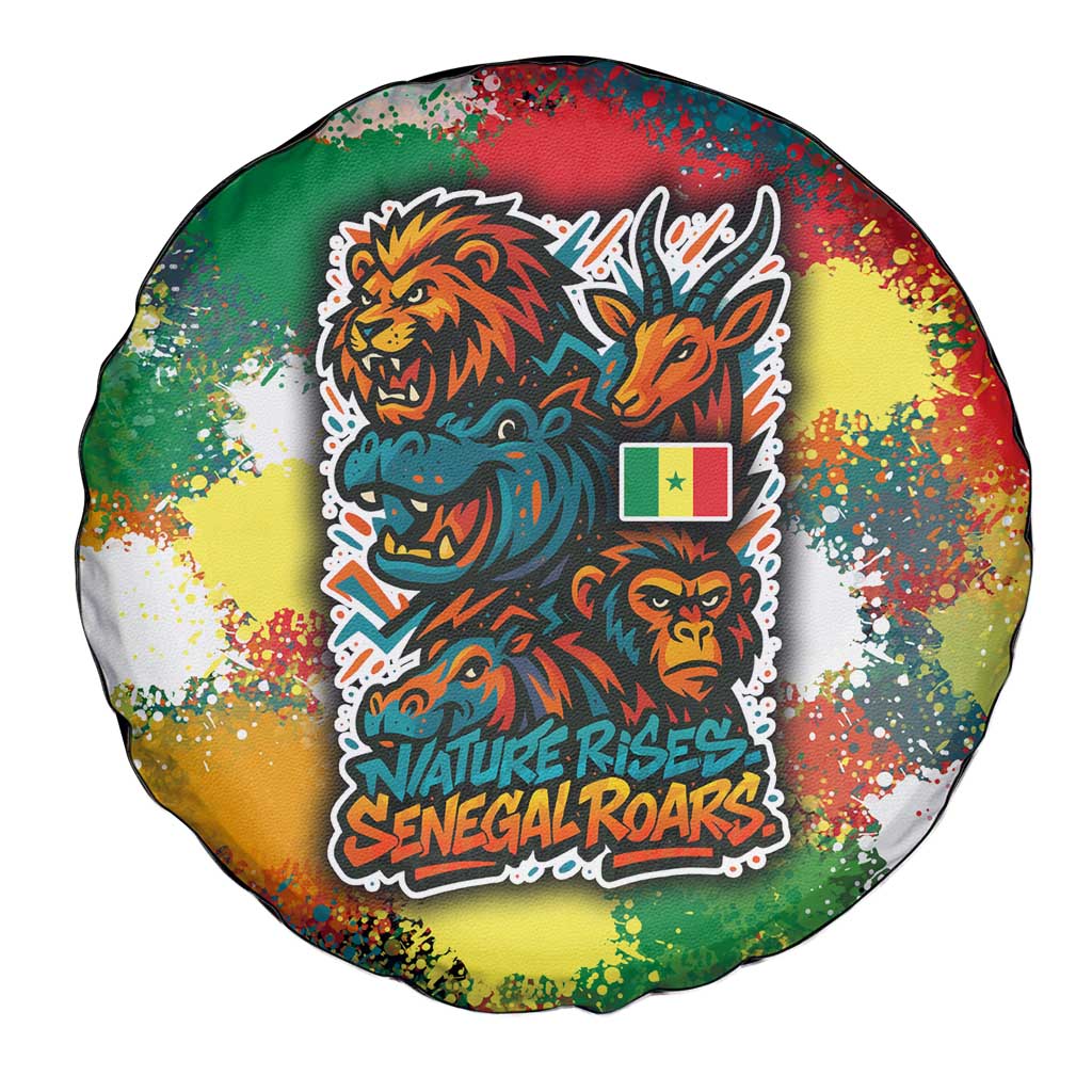 Senegal Spare Tire Cover with Colorful Wildlife Graffiti and Nature Rises Roars Design TS04