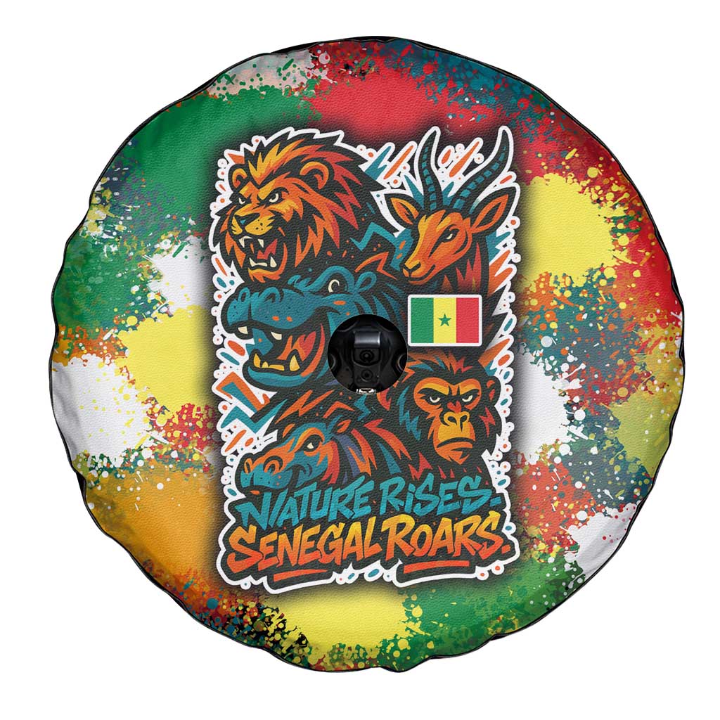 Senegal Spare Tire Cover with Colorful Wildlife Graffiti and Nature Rises Roars Design TS04