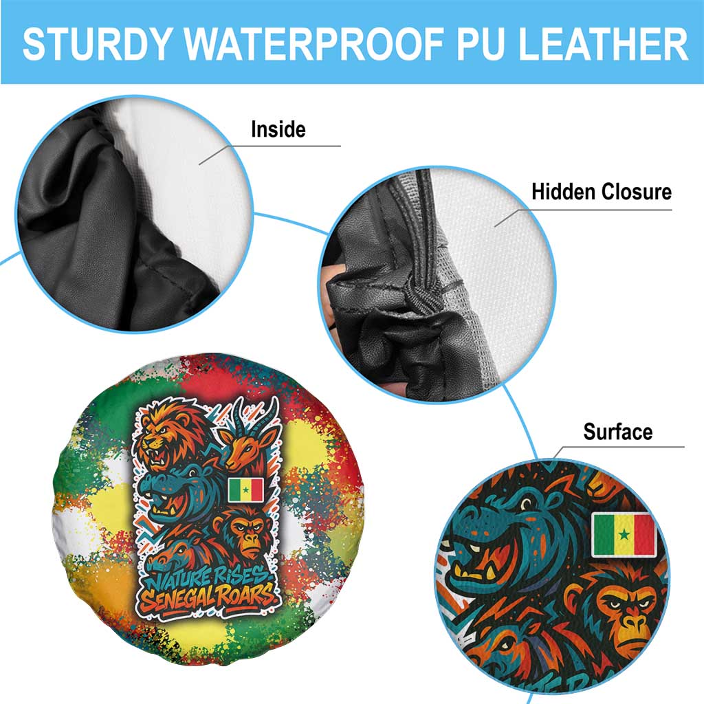 Senegal Spare Tire Cover with Colorful Wildlife Graffiti and Nature Rises Roars Design TS04