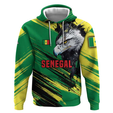 Senegal Hoodie with Bold Eagle Graphic and Brushstroke Flag Colors Design TS04