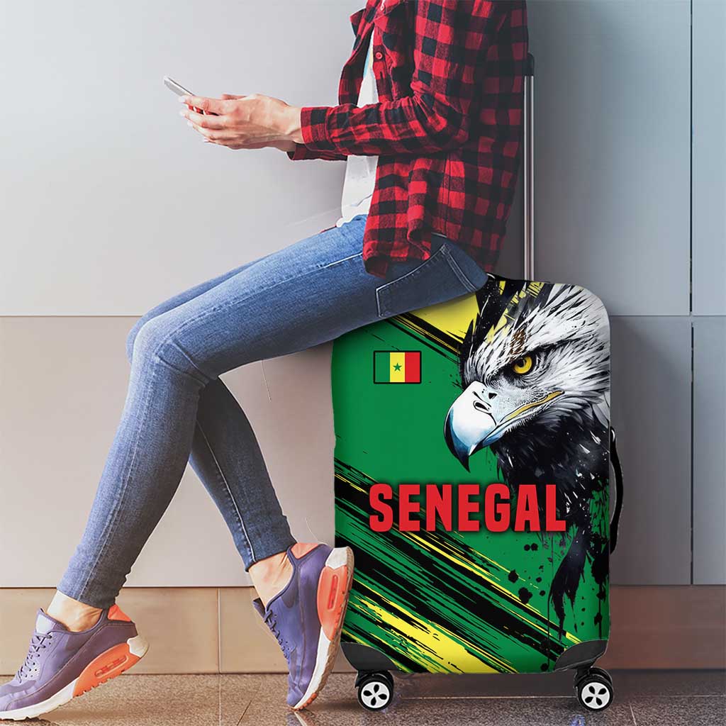 Senegal Luggage Cover with Bold Eagle Graphic and Brushstroke Flag Colors Design TS04