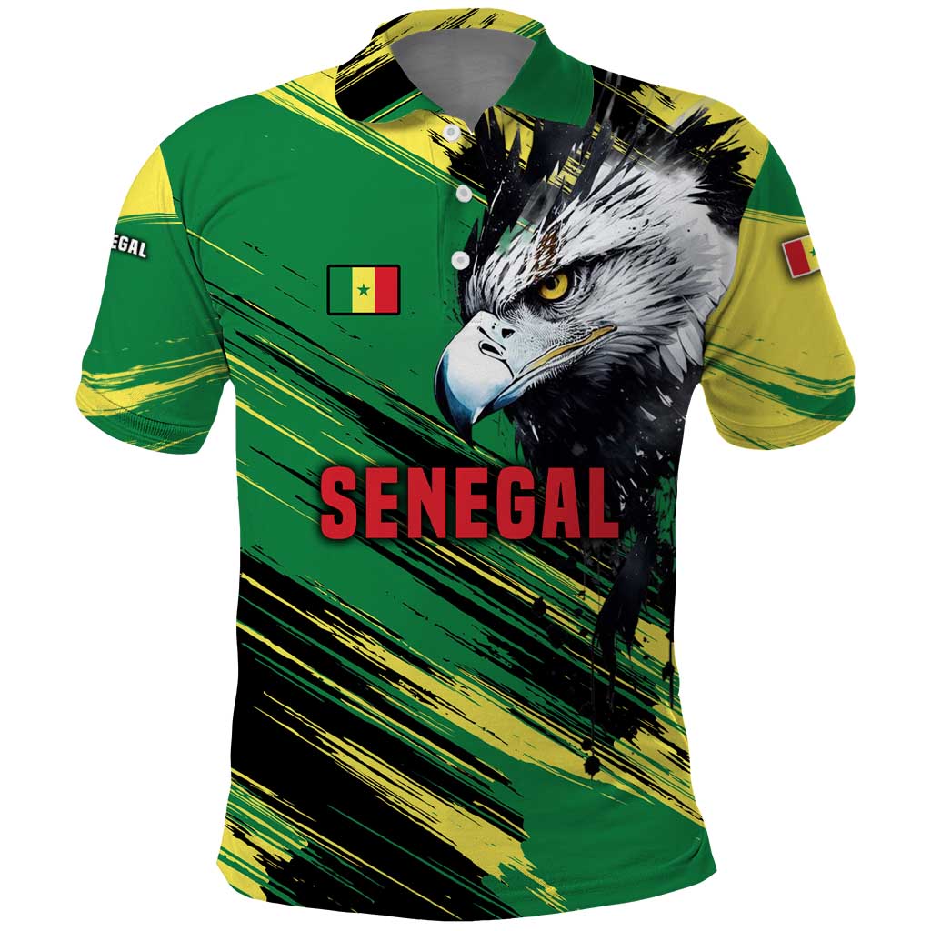 Senegal Polo Shirt with Bold Eagle Graphic and Brushstroke Flag Colors Design TS04