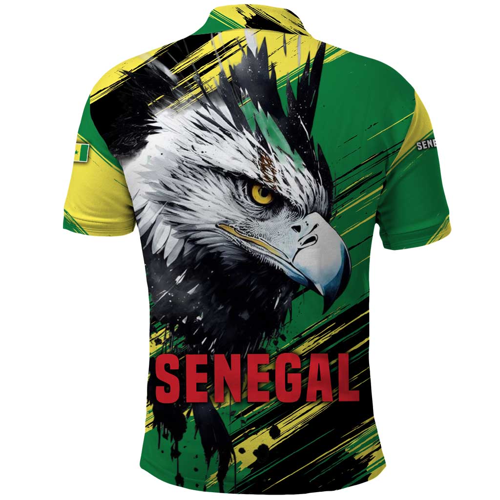 Senegal Polo Shirt with Bold Eagle Graphic and Brushstroke Flag Colors Design TS04