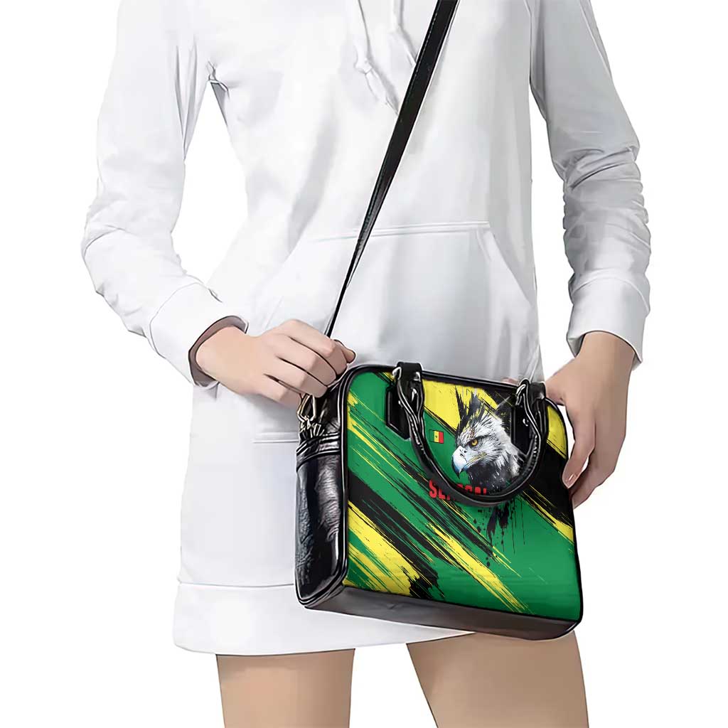 Senegal Shoulder Handbag with Bold Eagle Graphic and Brushstroke Flag Colors Design TS04