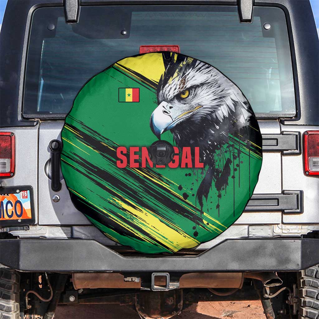 Senegal Spare Tire Cover with Bold Eagle Graphic and Brushstroke Flag Colors Design TS04