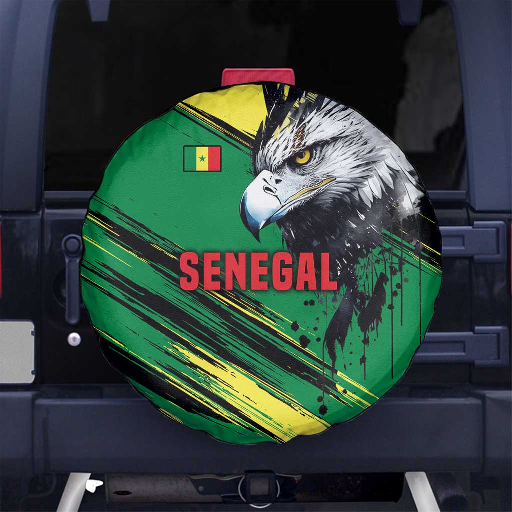 Senegal Spare Tire Cover with Bold Eagle Graphic and Brushstroke Flag Colors Design TS04