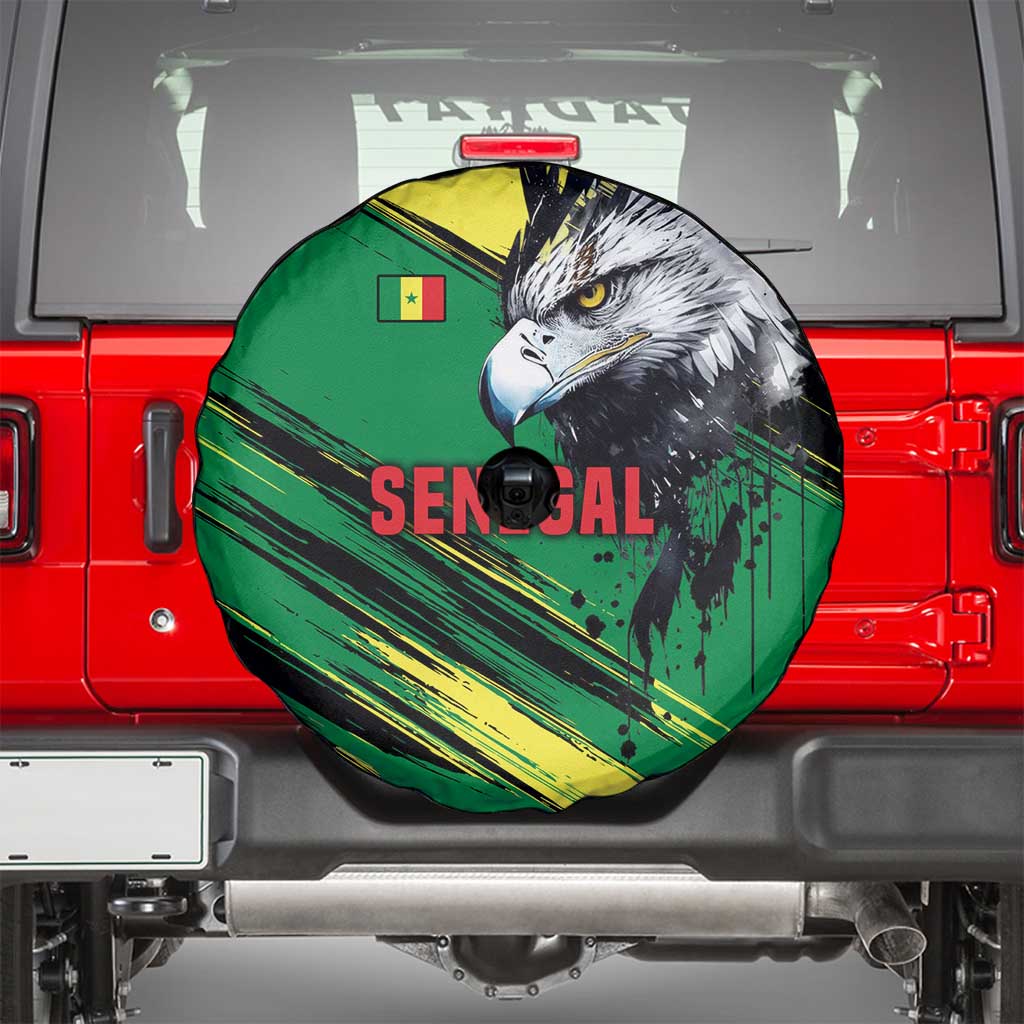 Senegal Spare Tire Cover with Bold Eagle Graphic and Brushstroke Flag Colors Design TS04