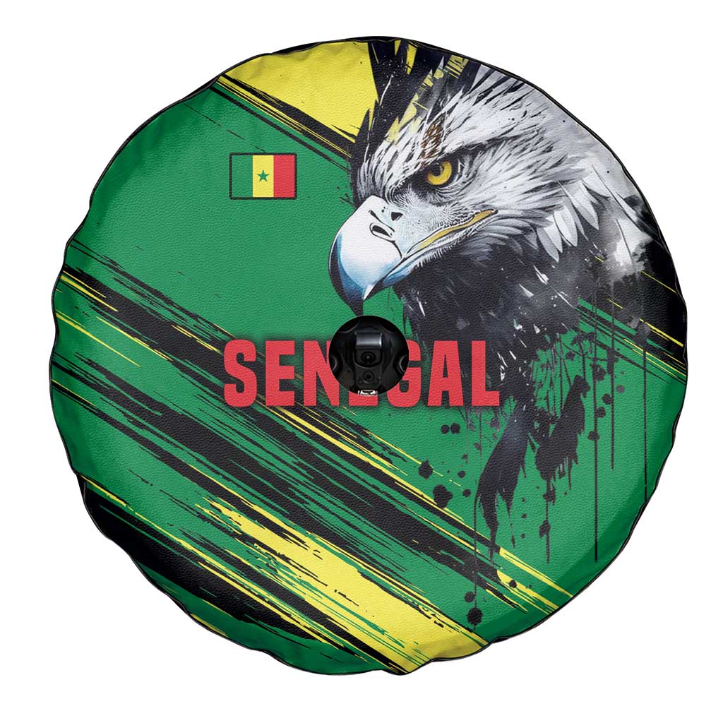 Senegal Spare Tire Cover with Bold Eagle Graphic and Brushstroke Flag Colors Design TS04