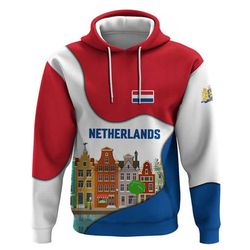 Netherlands Amsterdam Hoodie with Colorful Canal Houses and National Flag Design TS04