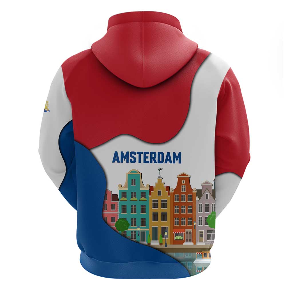 Netherlands Amsterdam Hoodie with Colorful Canal Houses and National Flag Design TS04
