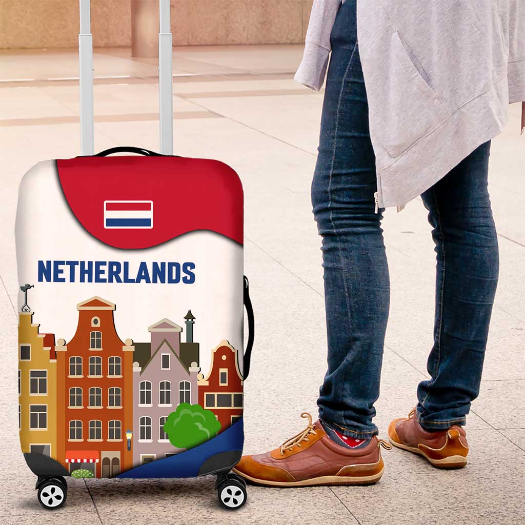 Netherlands Amsterdam Luggage Cover with Colorful Canal Houses and National Flag Design TS04