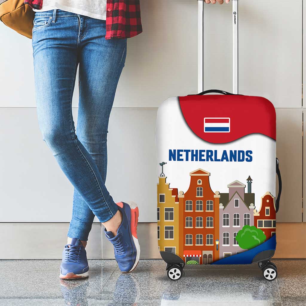 Netherlands Amsterdam Luggage Cover with Colorful Canal Houses and National Flag Design TS04