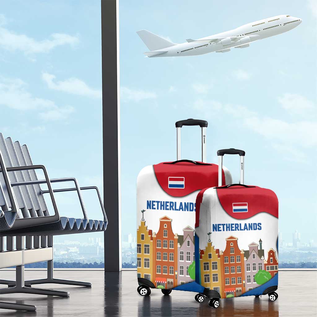 Netherlands Amsterdam Luggage Cover with Colorful Canal Houses and National Flag Design TS04