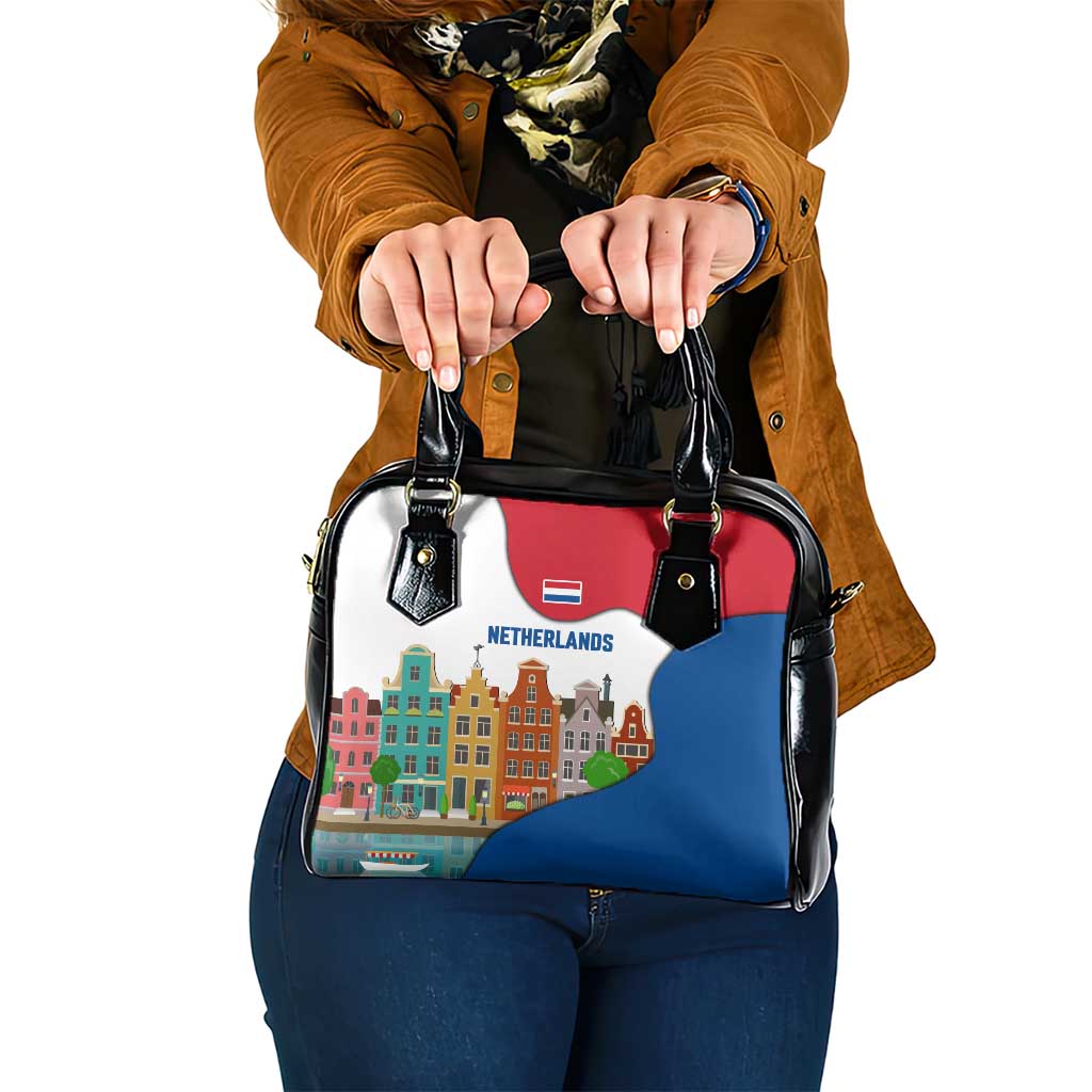 Netherlands Amsterdam Shoulder Handbag with Colorful Canal Houses and National Flag Design TS04