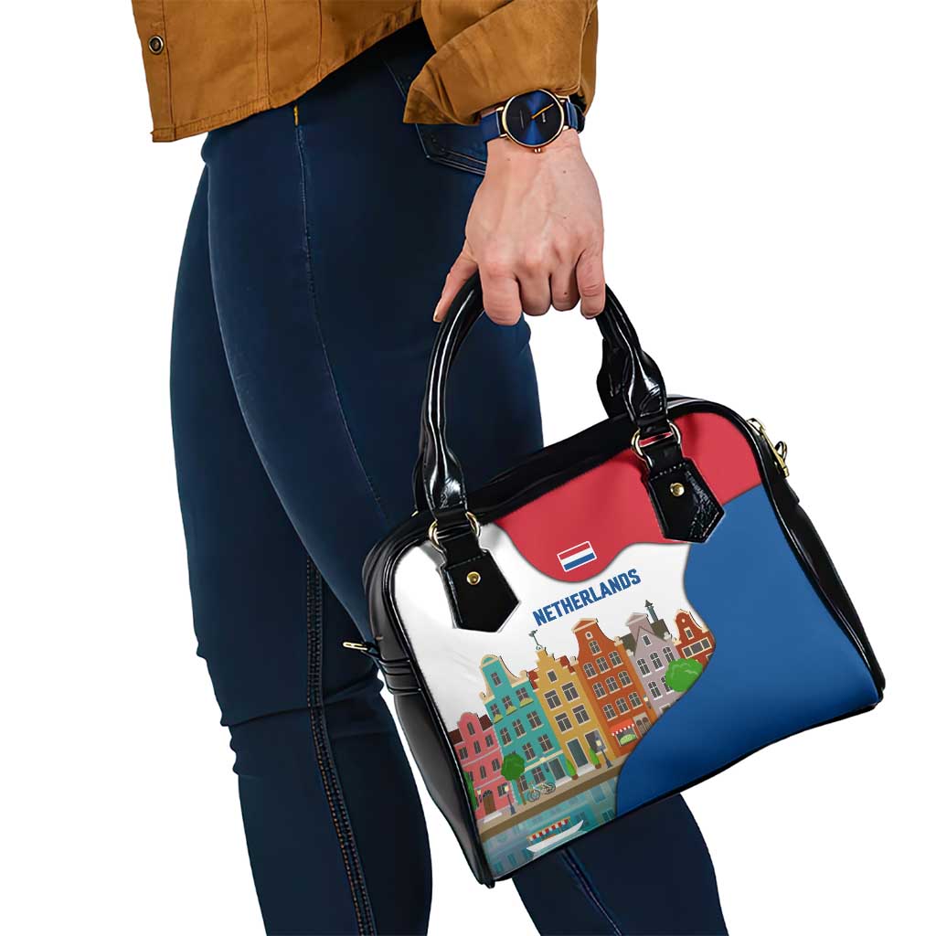Netherlands Amsterdam Shoulder Handbag with Colorful Canal Houses and National Flag Design TS04