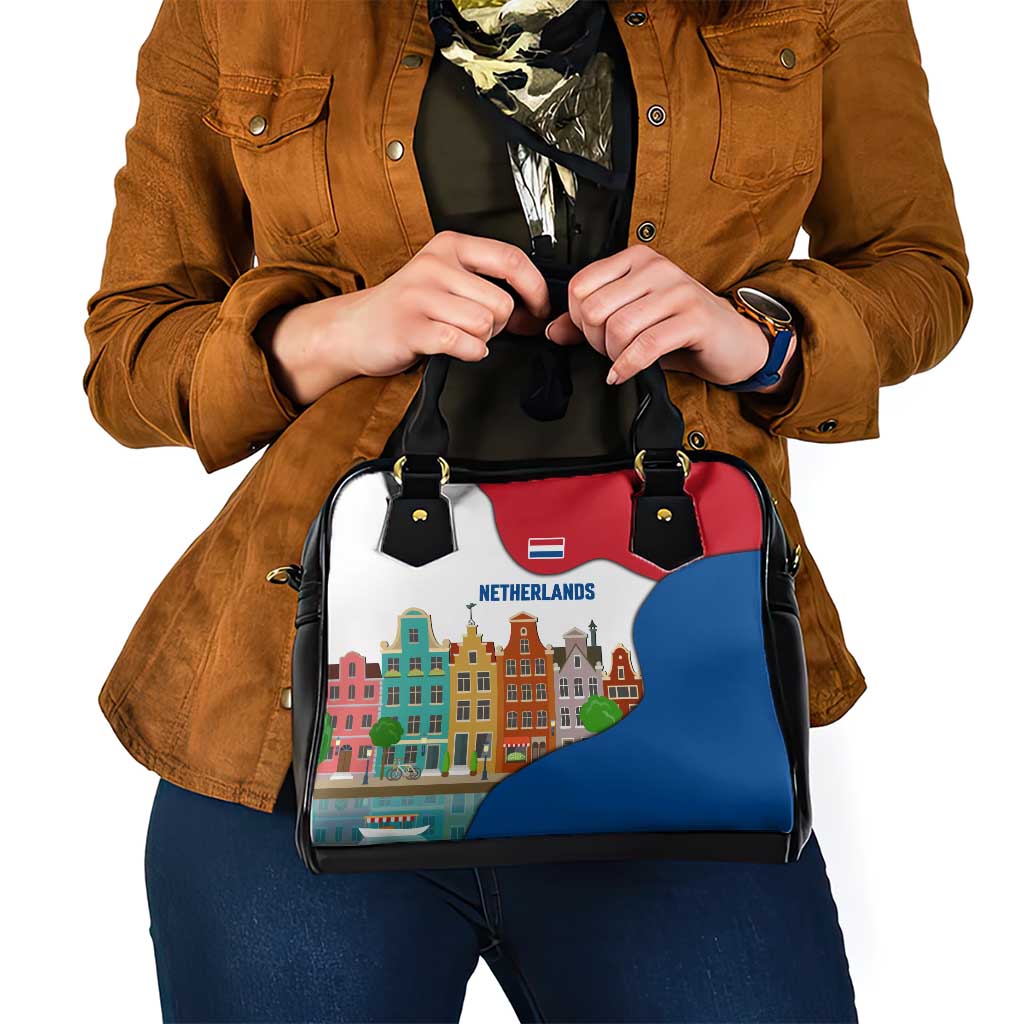 Netherlands Amsterdam Shoulder Handbag with Colorful Canal Houses and National Flag Design TS04