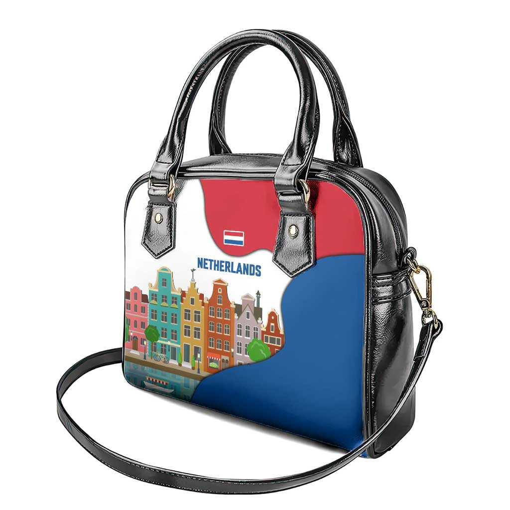 Netherlands Amsterdam Shoulder Handbag with Colorful Canal Houses and National Flag Design TS04