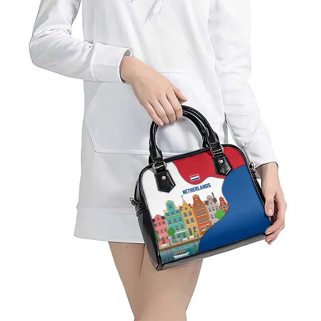 Netherlands Amsterdam Shoulder Handbag with Colorful Canal Houses and National Flag Design TS04