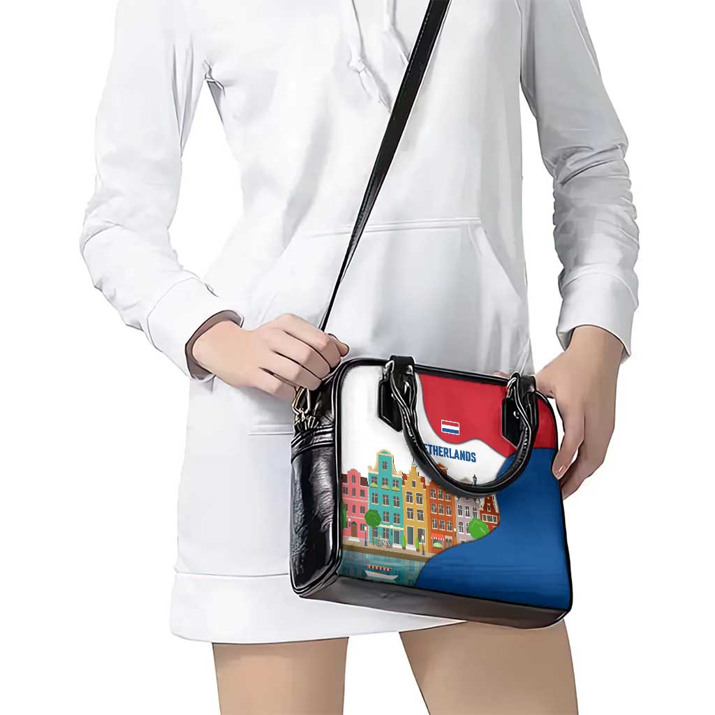 Netherlands Amsterdam Shoulder Handbag with Colorful Canal Houses and National Flag Design TS04