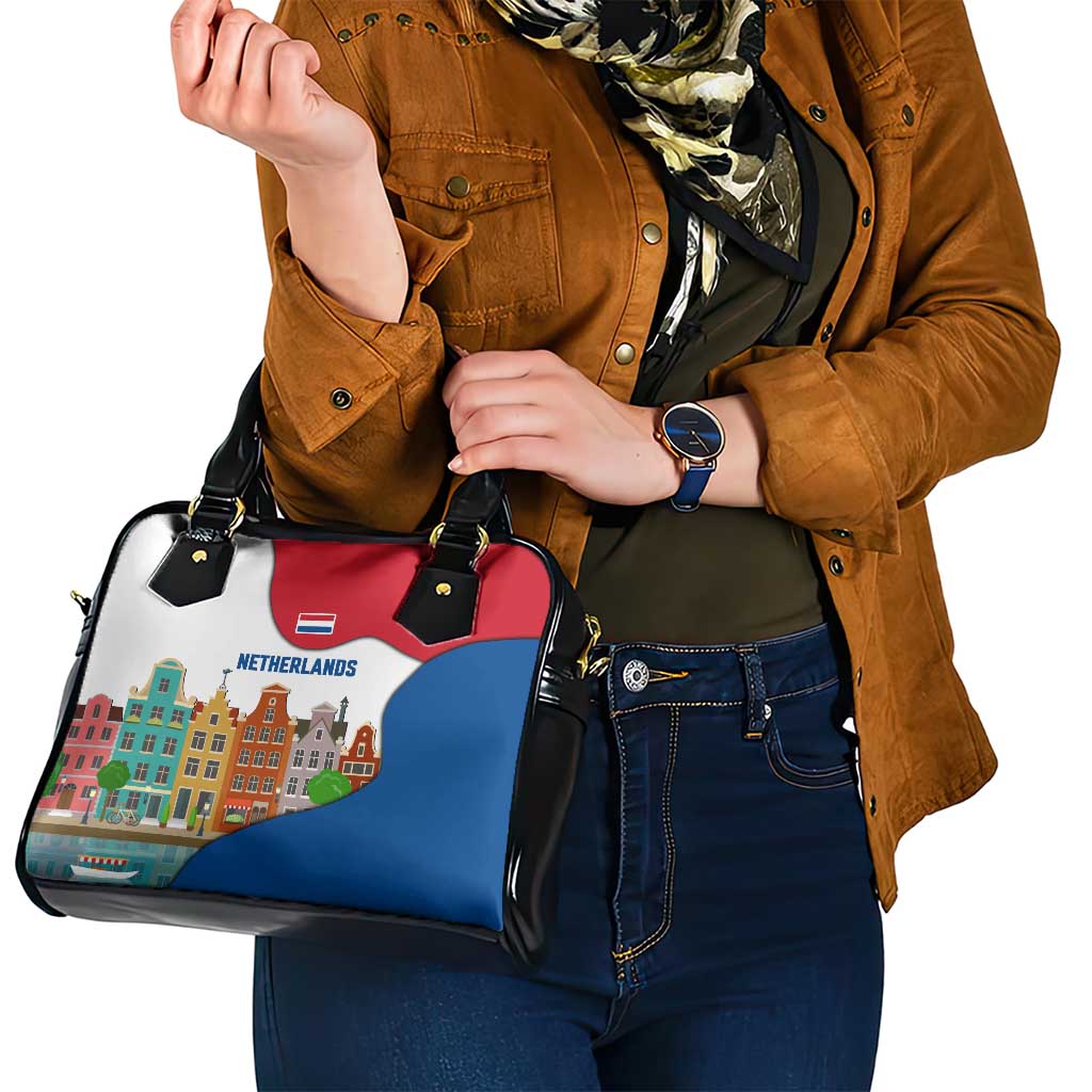 Netherlands Amsterdam Shoulder Handbag with Colorful Canal Houses and National Flag Design TS04