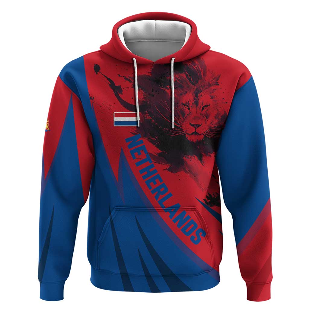Netherlands Hoodie with Lion Graphic and Dutch Flag in Red and Blue Design TS04