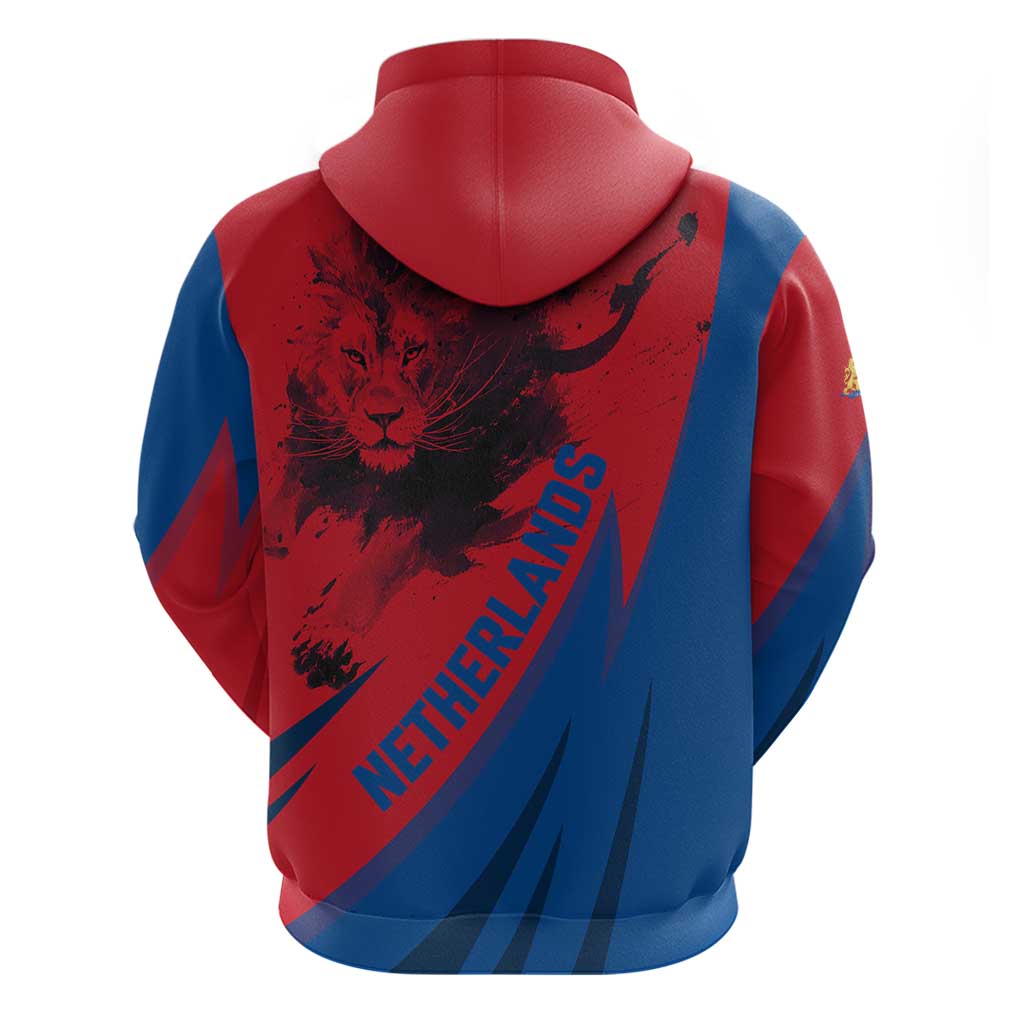 Netherlands Hoodie with Lion Graphic and Dutch Flag in Red and Blue Design TS04