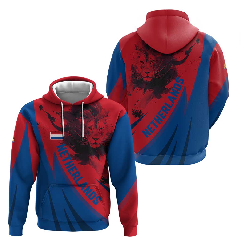 Netherlands Hoodie with Lion Graphic and Dutch Flag in Red and Blue Design TS04
