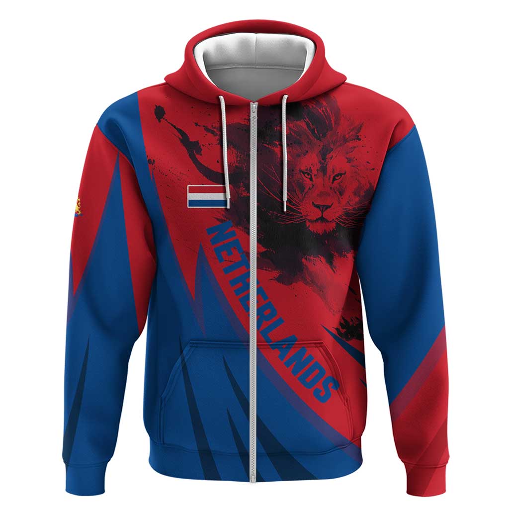 Netherlands Hoodie with Lion Graphic and Dutch Flag in Red and Blue Design TS04