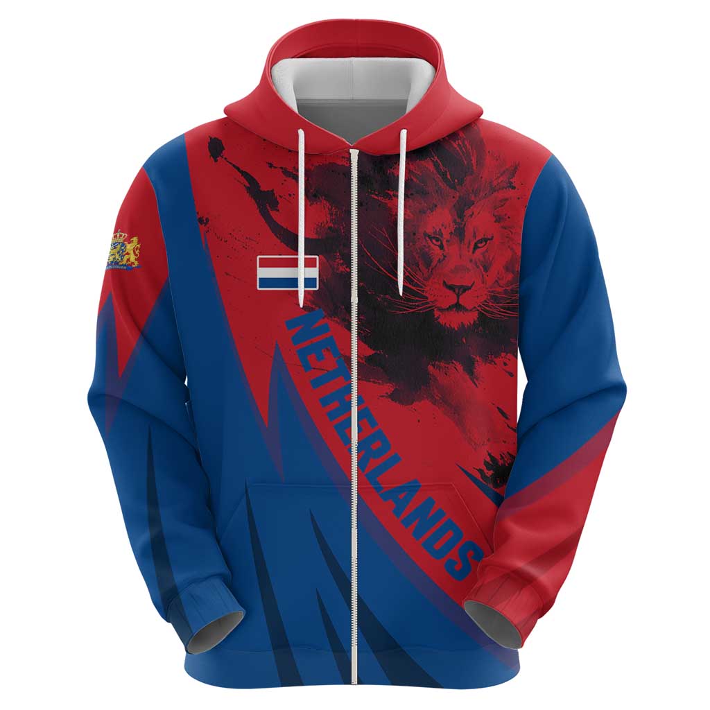 Netherlands Hoodie with Lion Graphic and Dutch Flag in Red and Blue Design TS04