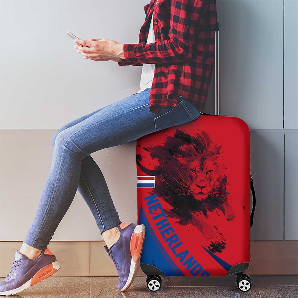 Netherlands Luggage Cover with Lion Graphic and Dutch Flag in Red and Blue Design TS04