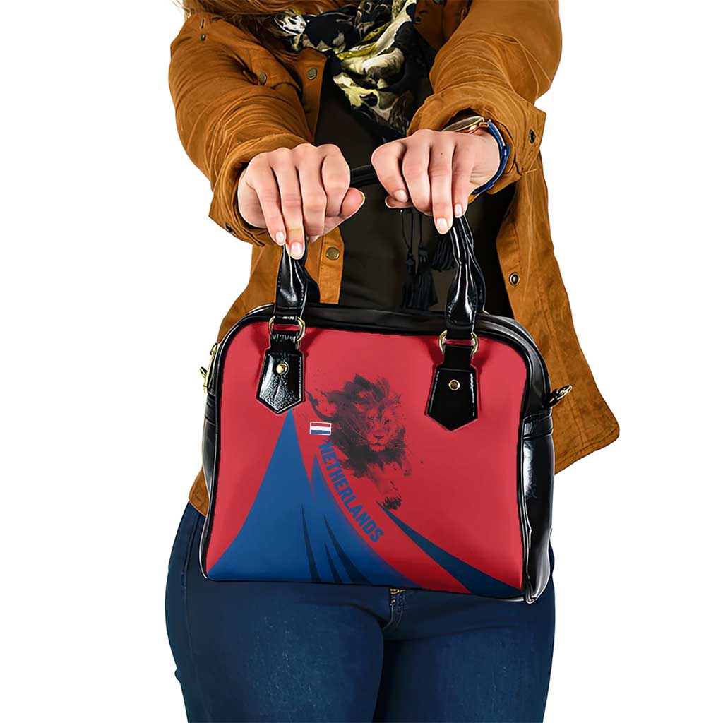 Netherlands Shoulder Handbag with Lion Graphic and Dutch Flag in Red and Blue Design TS04
