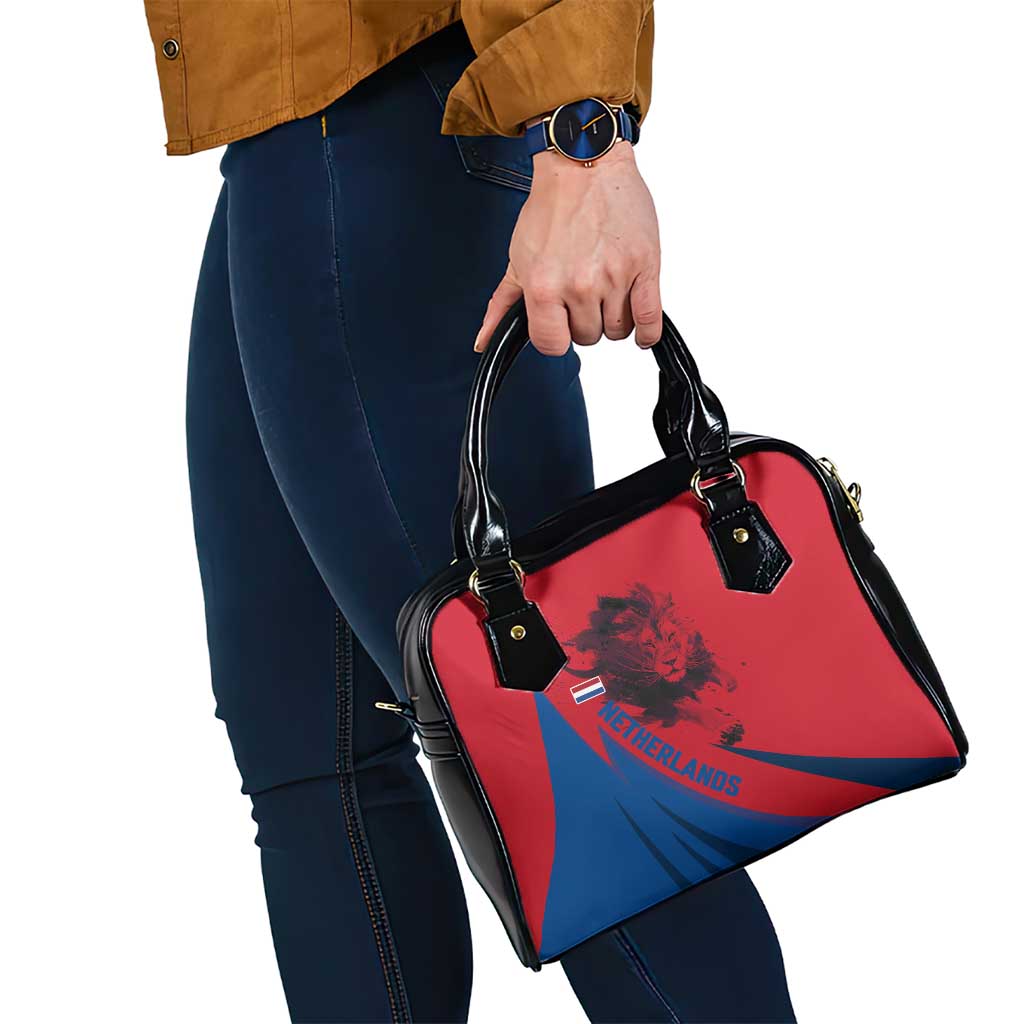 Netherlands Shoulder Handbag with Lion Graphic and Dutch Flag in Red and Blue Design TS04