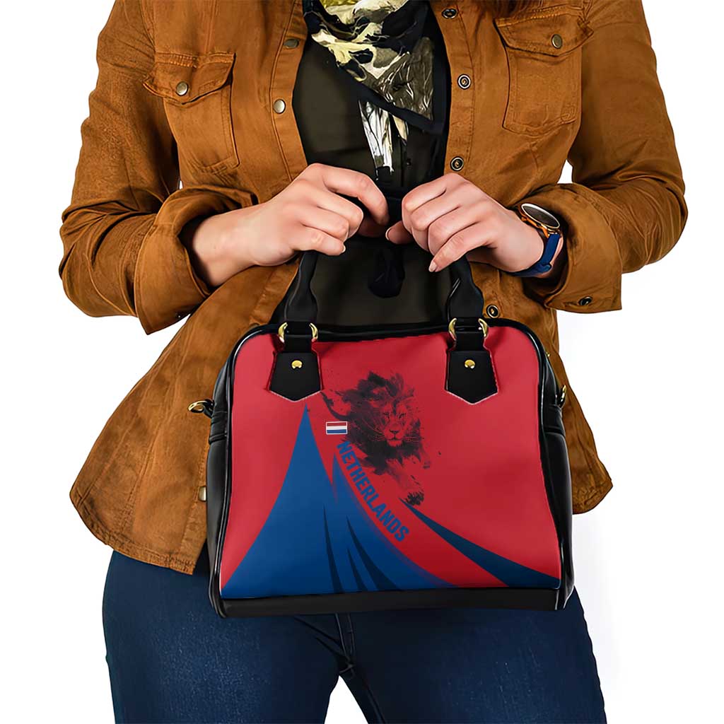 Netherlands Shoulder Handbag with Lion Graphic and Dutch Flag in Red and Blue Design TS04