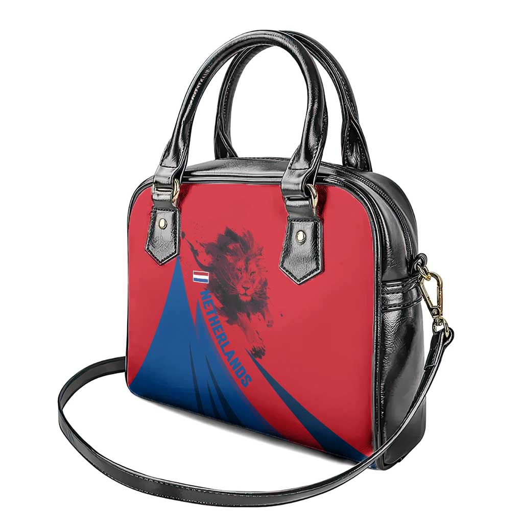 Netherlands Shoulder Handbag with Lion Graphic and Dutch Flag in Red and Blue Design TS04
