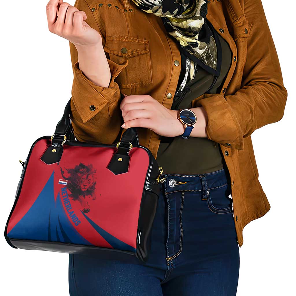 Netherlands Shoulder Handbag with Lion Graphic and Dutch Flag in Red and Blue Design TS04