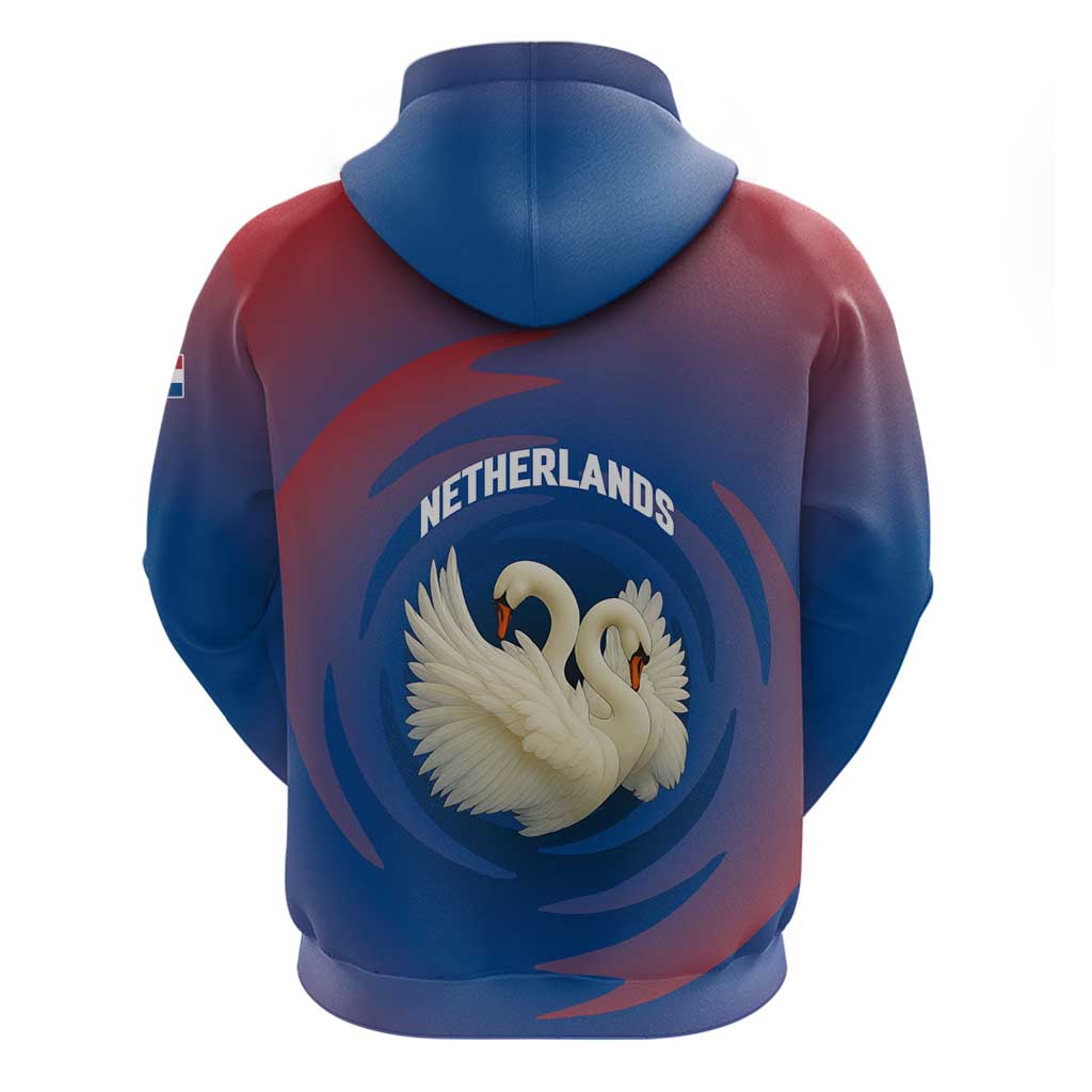 Netherlands Hoodie with Swan Couple Graphic and Dutch Flag in Gradient Red and Blue Design TS04