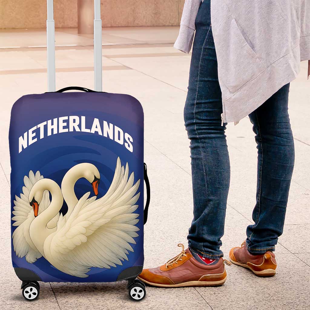 Netherlands Luggage Cover with Swan Couple Graphic and Dutch Flag in Gradient Red and Blue Design TS04