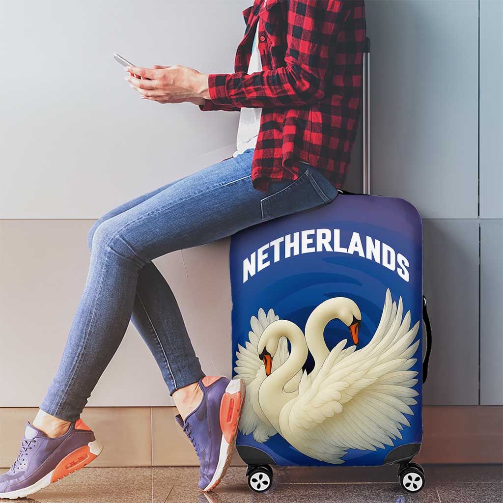 Netherlands Luggage Cover with Swan Couple Graphic and Dutch Flag in Gradient Red and Blue Design TS04