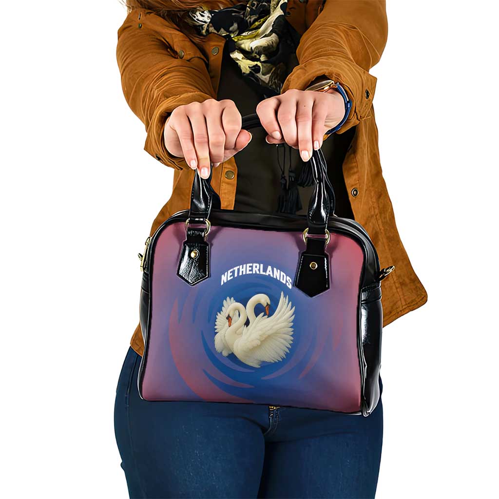 Netherlands Shoulder Handbag with Swan Couple Graphic and Dutch Flag in Gradient Red and Blue Design TS04