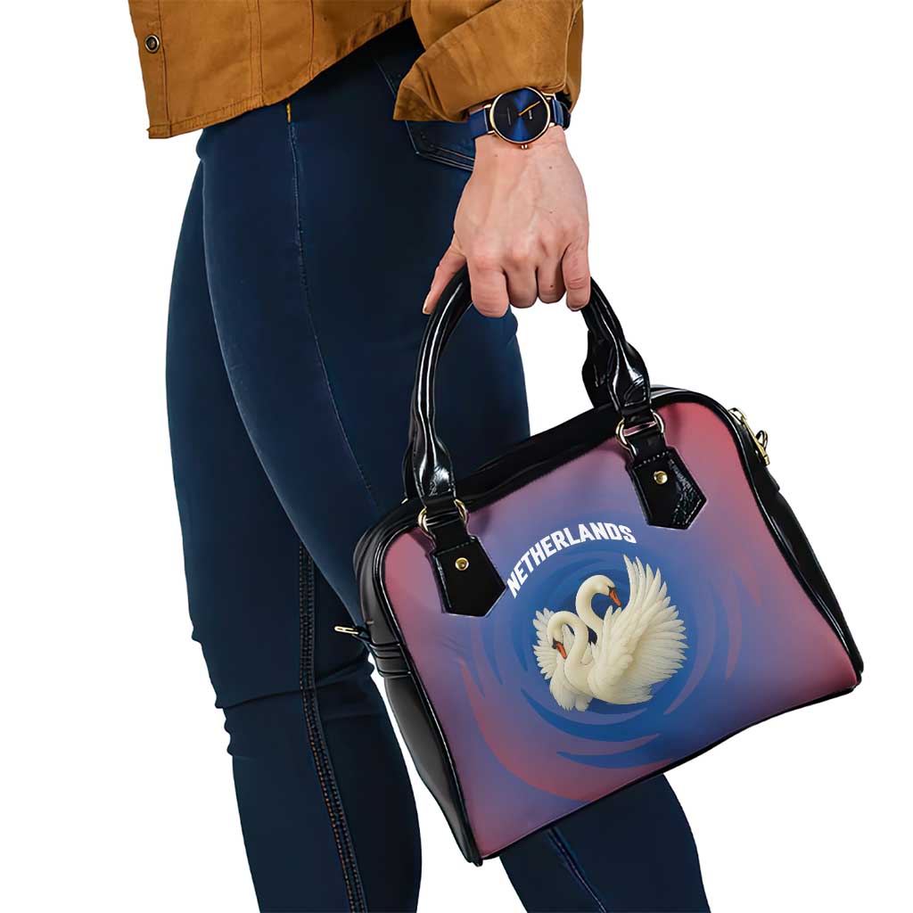 Netherlands Shoulder Handbag with Swan Couple Graphic and Dutch Flag in Gradient Red and Blue Design TS04