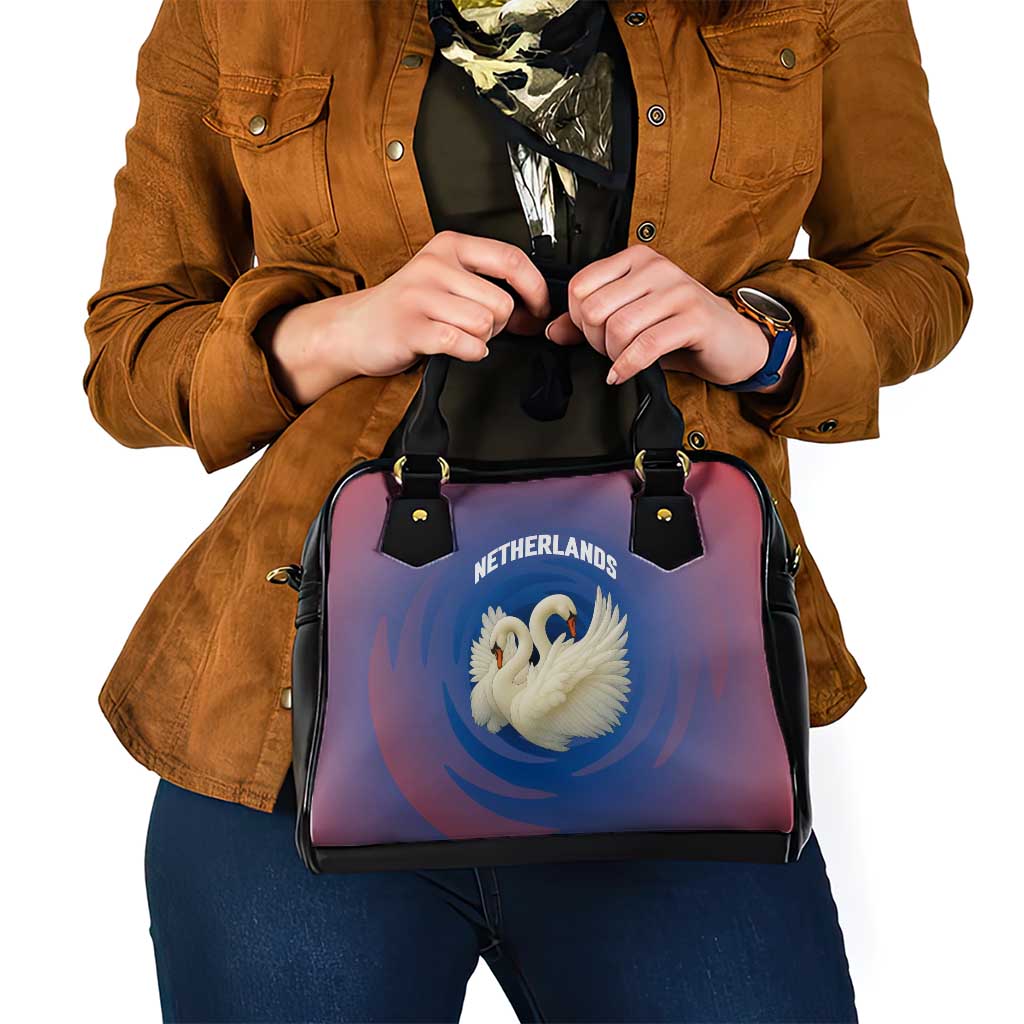 Netherlands Shoulder Handbag with Swan Couple Graphic and Dutch Flag in Gradient Red and Blue Design TS04