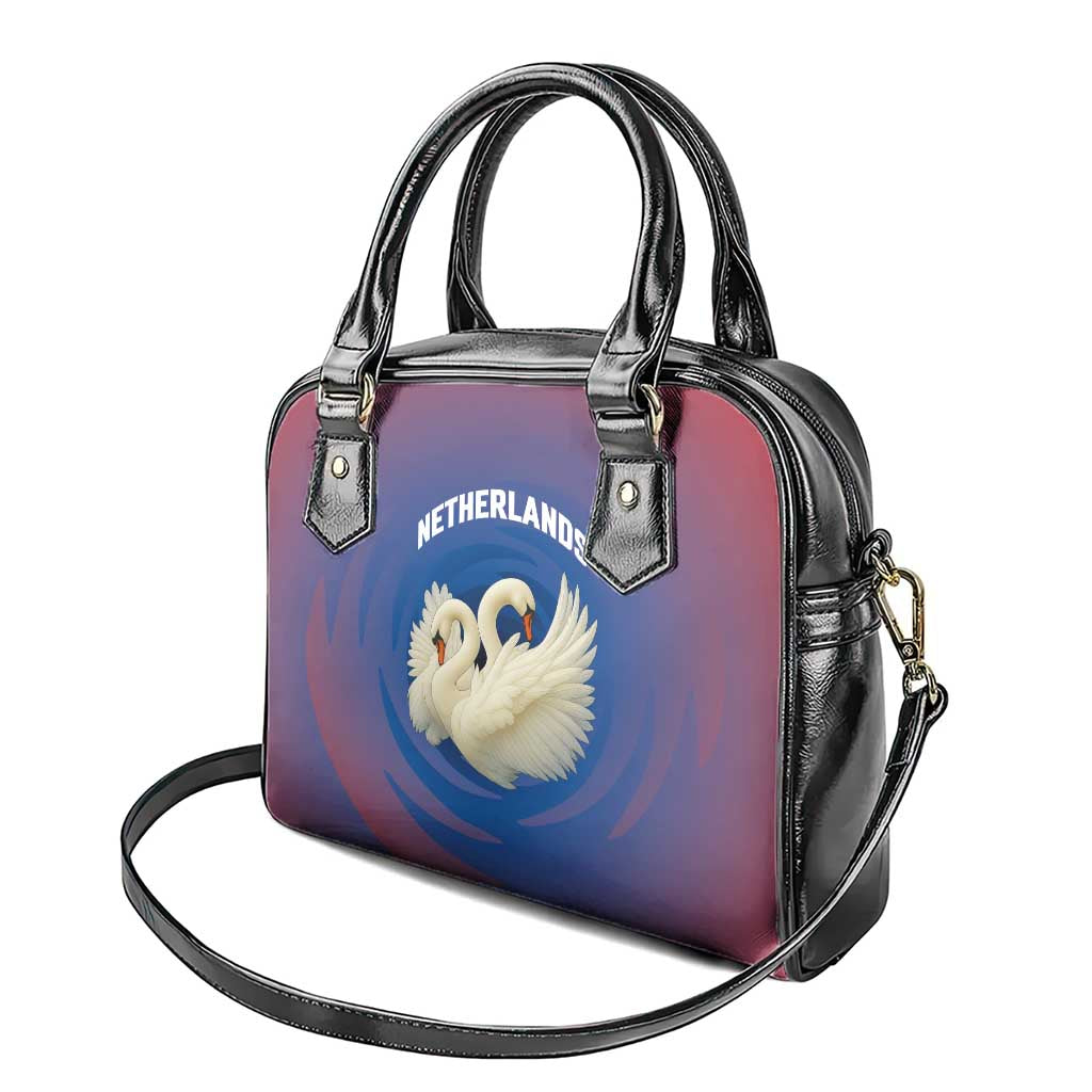 Netherlands Shoulder Handbag with Swan Couple Graphic and Dutch Flag in Gradient Red and Blue Design TS04