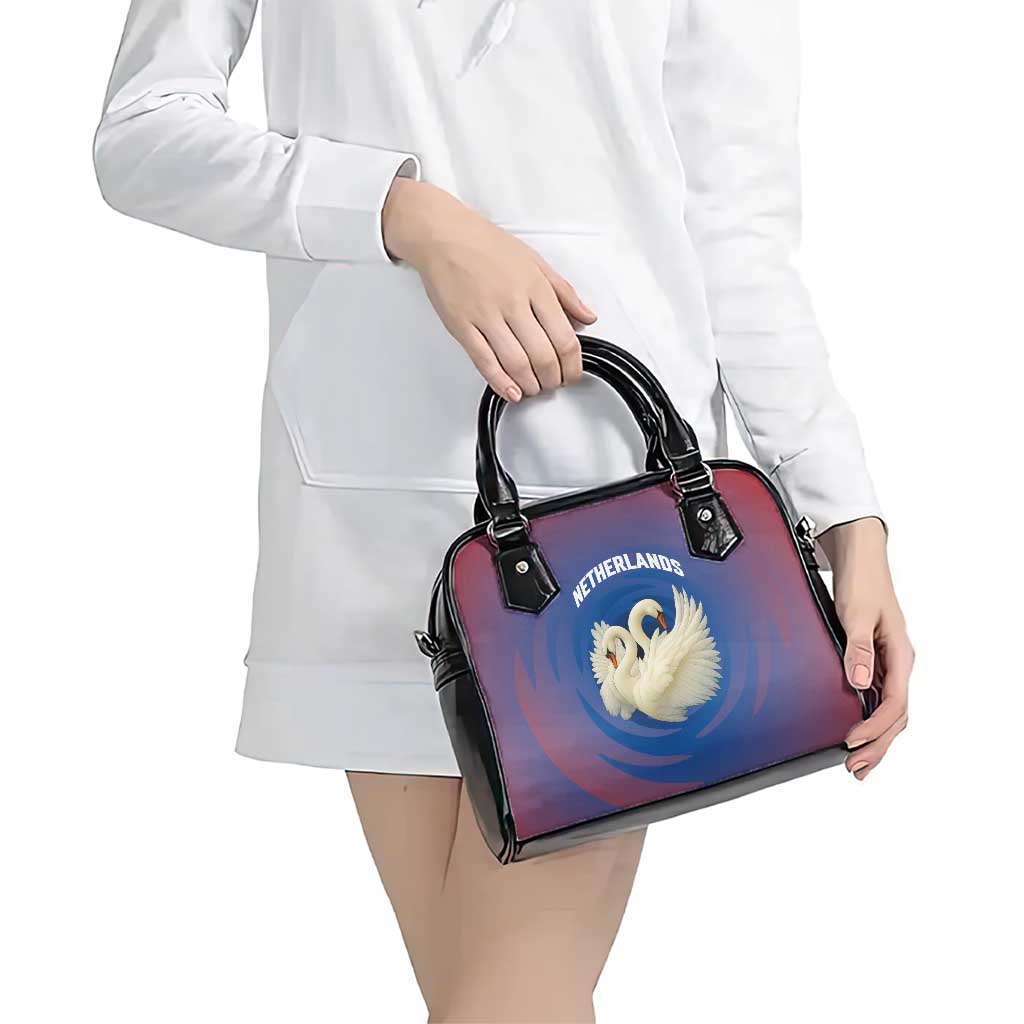 Netherlands Shoulder Handbag with Swan Couple Graphic and Dutch Flag in Gradient Red and Blue Design TS04