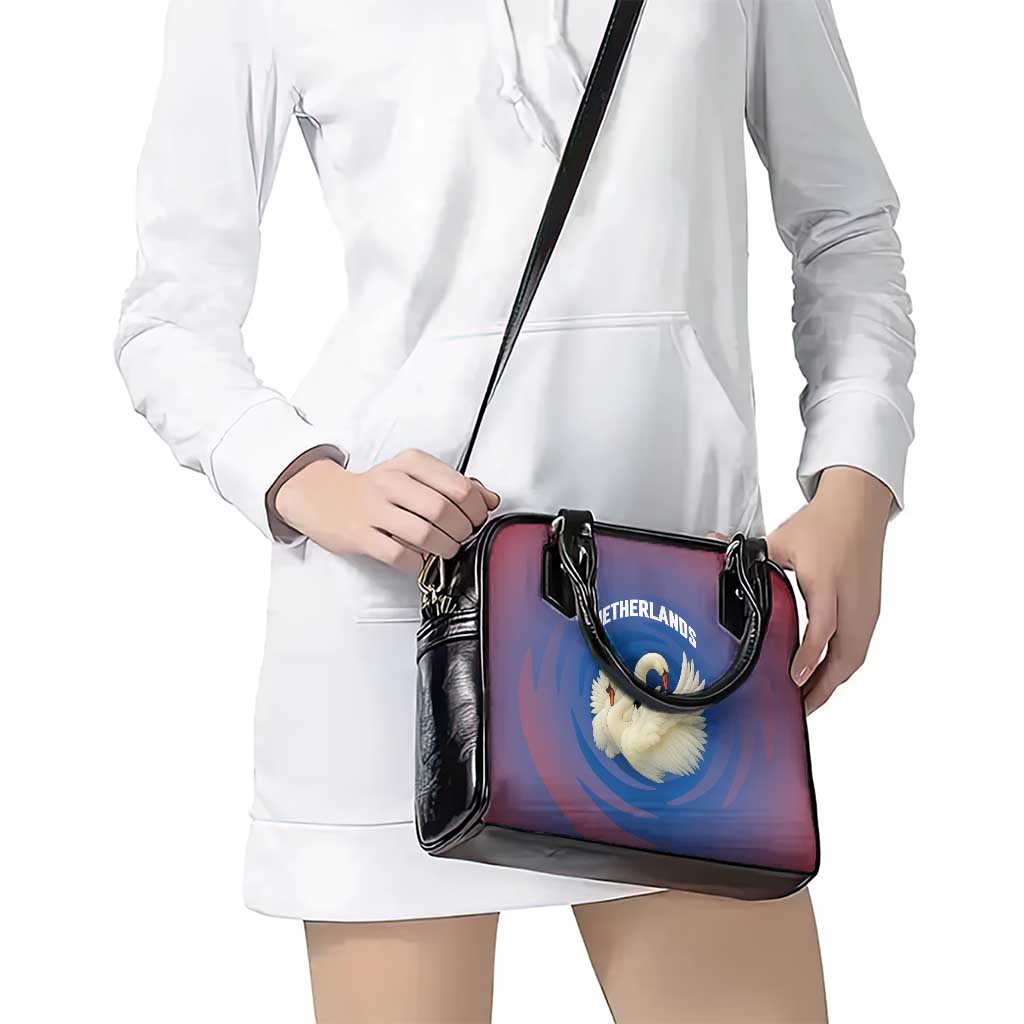 Netherlands Shoulder Handbag with Swan Couple Graphic and Dutch Flag in Gradient Red and Blue Design TS04