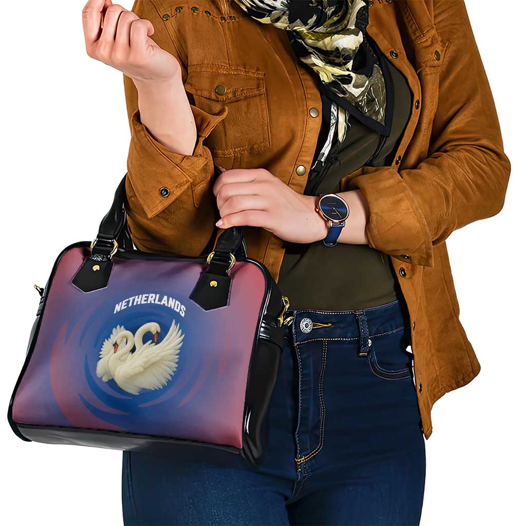 Netherlands Shoulder Handbag with Swan Couple Graphic and Dutch Flag in Gradient Red and Blue Design TS04