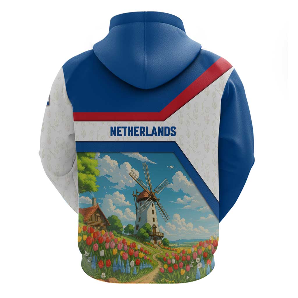 Netherlands Hoodie Dutch Windmill and Tulip Field Landscape in National Flag Colors TS04