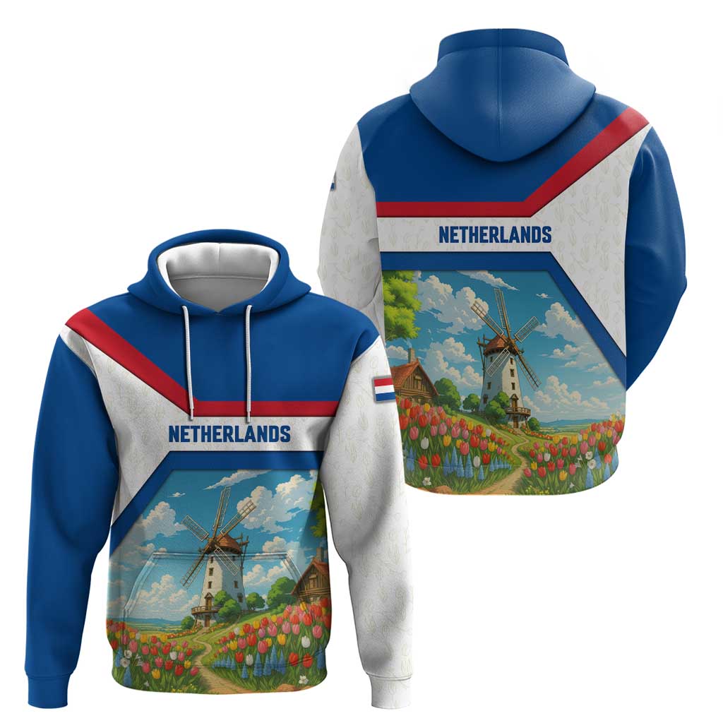 Netherlands Hoodie Dutch Windmill and Tulip Field Landscape in National Flag Colors TS04