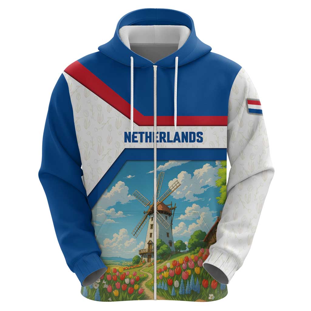 Netherlands Hoodie Dutch Windmill and Tulip Field Landscape in National Flag Colors TS04