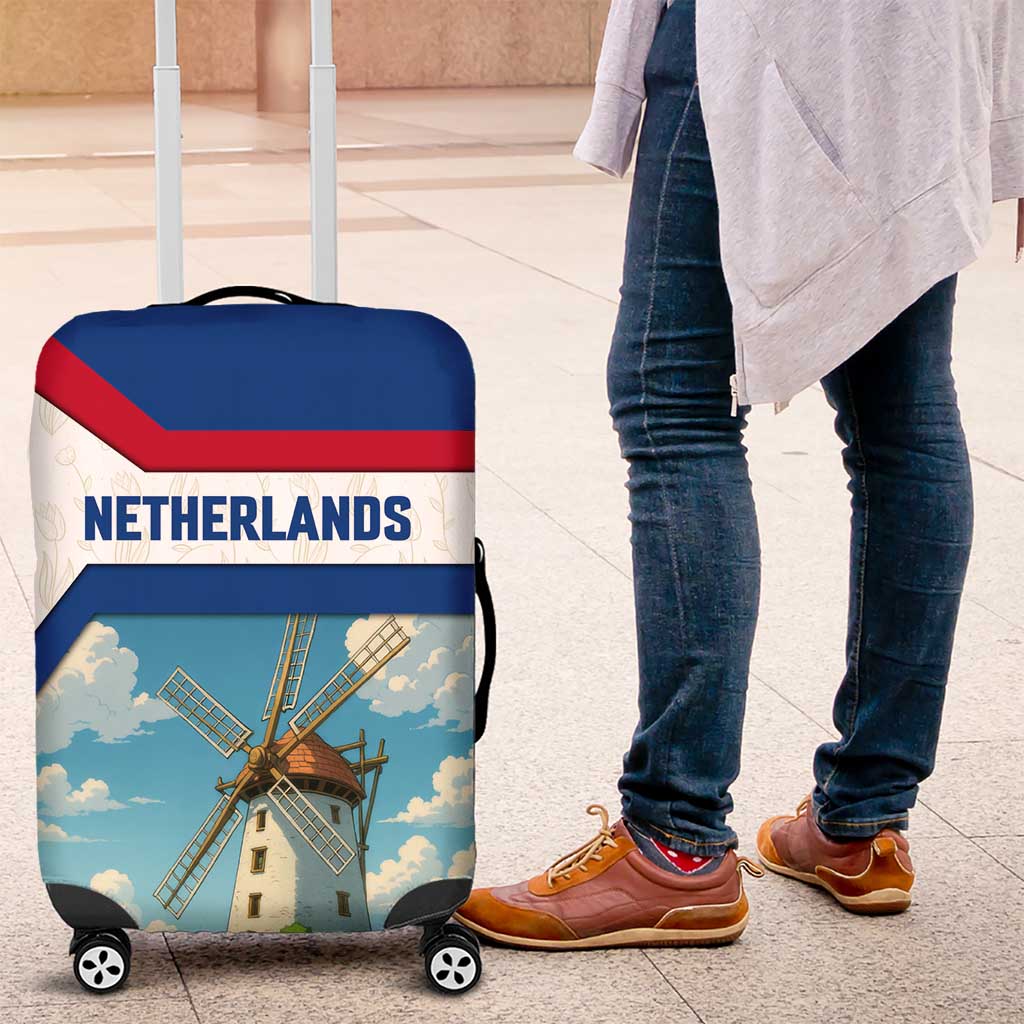 Netherlands Luggage Cover Dutch Windmill and Tulip Field Landscape in National Flag Colors TS04