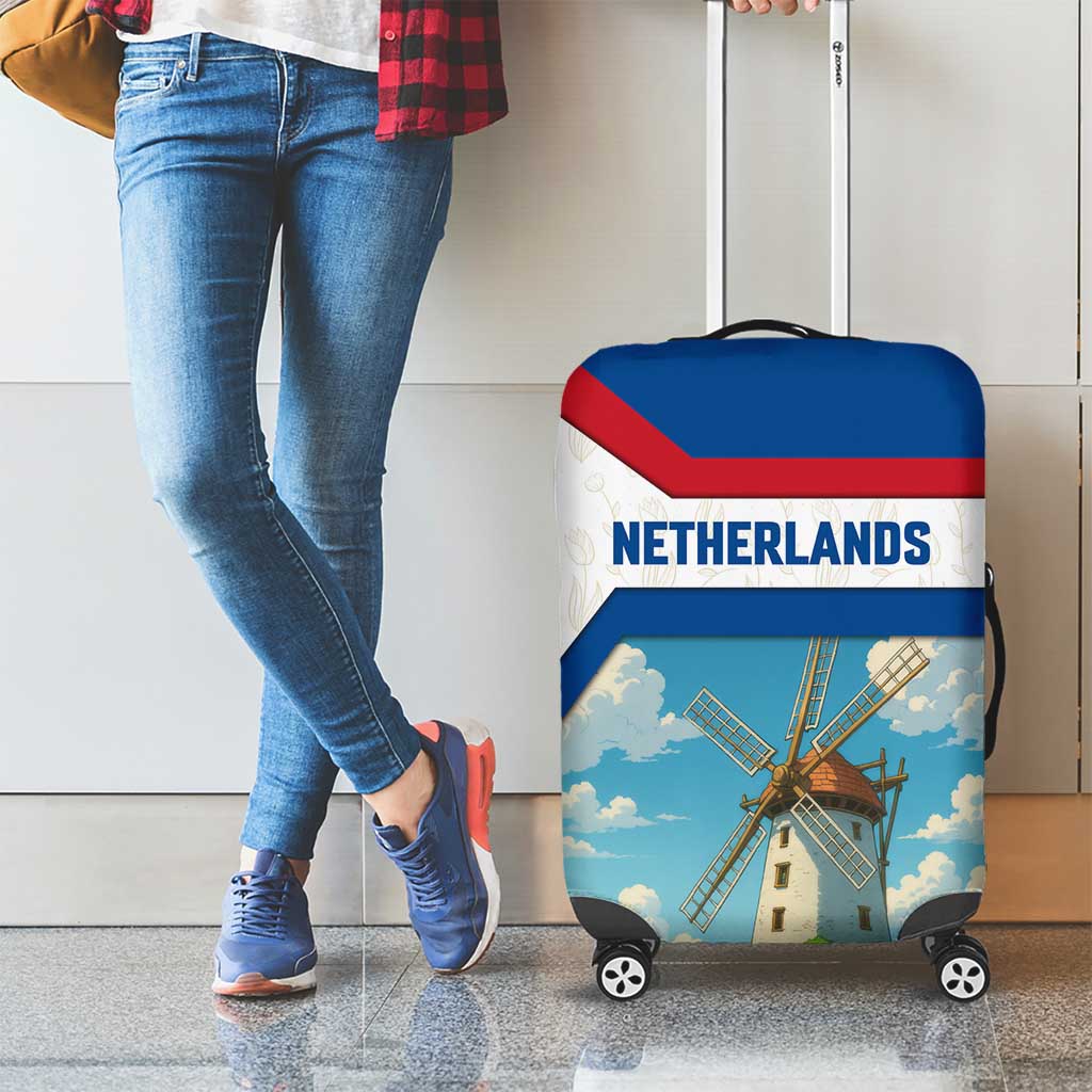 Netherlands Luggage Cover Dutch Windmill and Tulip Field Landscape in National Flag Colors TS04